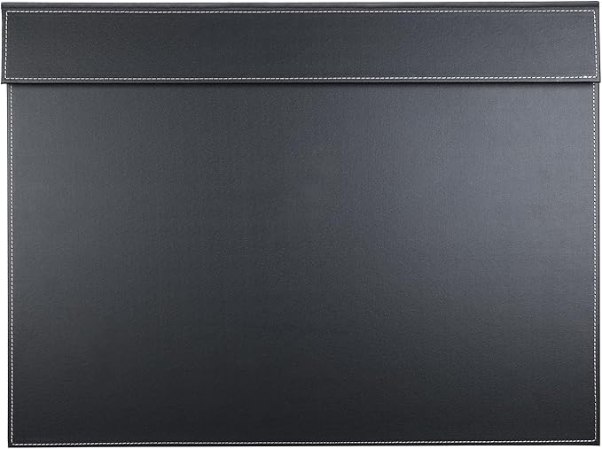 KINGFOM Ultra-Smooth PU Leather Desk Pad & Mat Office Desk Drawing & Writing Board A3/ A4 File Paper Clip Table Protector Mat on Top Large 24''x18'' (Black)