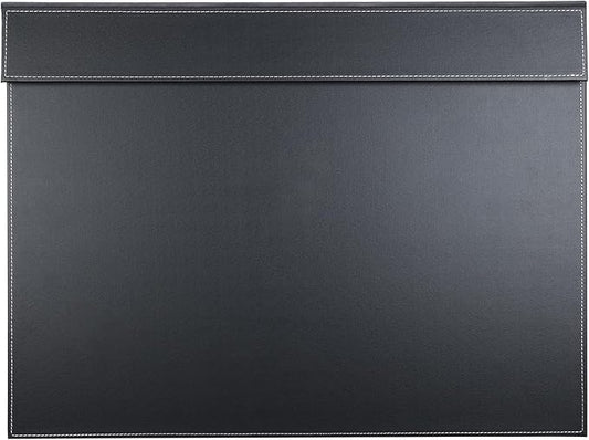 KINGFOM Ultra-Smooth PU Leather Desk Pad & Mat Office Desk Drawing & Writing Board A3/ A4 File Paper Clip Table Protector Mat on Top Large 24''x18'' (Black)