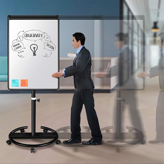 maxtek Mobile Dry Erase Board – 40x28 inches Magnetic Portable Whiteboard Stand Easel White Board Flipchart Easel Board with 25 Sheets Paper Pad