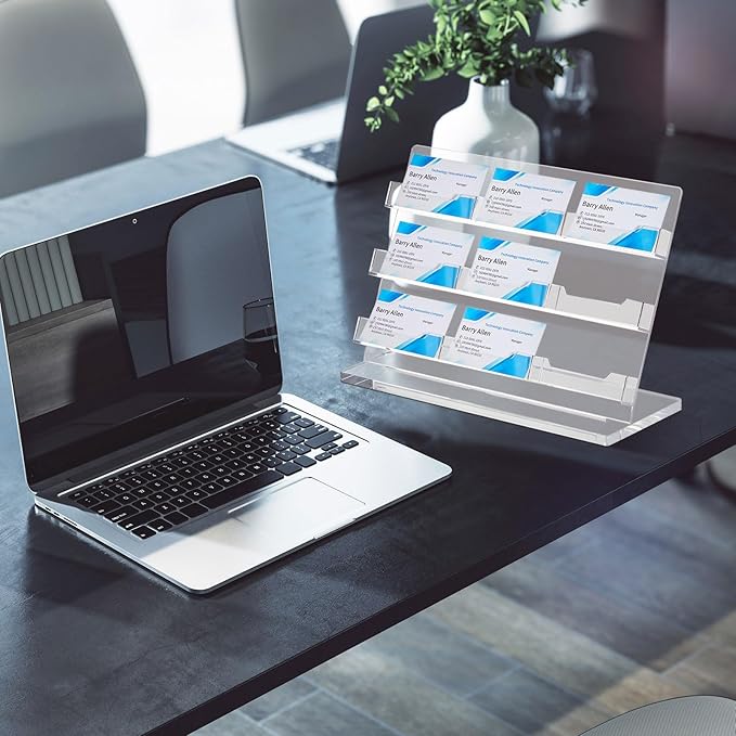 Dunzoom Business Card Holder for Desk 9 Slots Clear Gift Card Display Acrylic Business Holder Display Stand Multiple Organizer for Office Meeting Exhibition Home