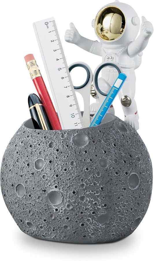 Kimdio Pen Holder, Astronaut Stand for Desk Pencil Holder, Resin Desk Moon Organizer Decorative Accessories Ideal Gift for Office, Classroom, Home - Grey
