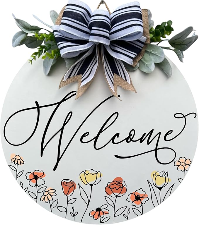 Wood front door sign Wood sign Home decor Welcome sign Sign for front door House warming gift Wedding gift (Wildflower 3.0-UV026(A1) P002, 11" Width)