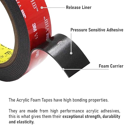 CANOPUS Double Sided Tape, 5952 Heavy Duty Mounting Tape, Strong Bond & Weatherproof Seal Strip for Automotive Mounting, Picture and Photo Frame, Poster, Craft, 1 in x 108 ft, Black, Made in USA