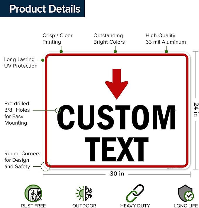 Custom Arrow Directional Sign, Down Arrow, 24x30 Inches, Rust Free .063 Aluminum, Fade Resistant, Made in USA by My Sign Center