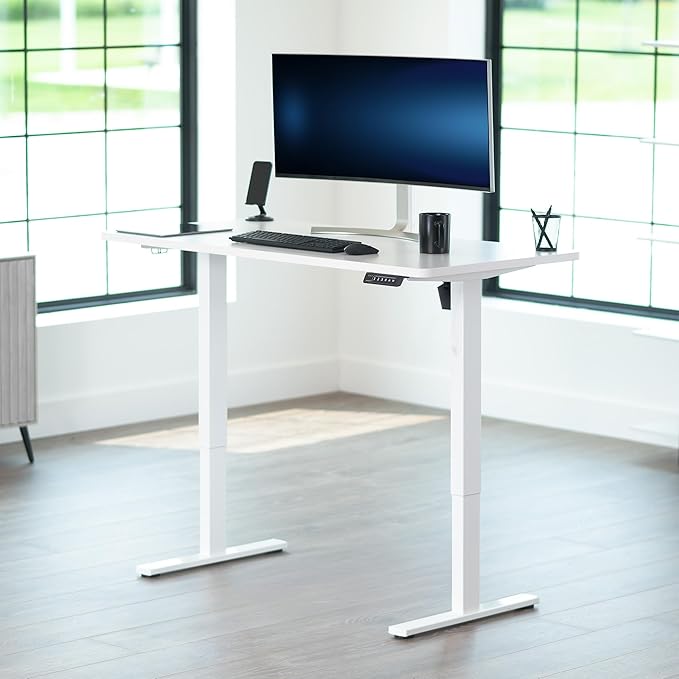 VIVO Electric 55 x 28 in Standing Desk, Memory Height Adjustment, 1B Series, Holds 220 lbs, One-Piece White Top, White Frame, DESK-KIT-1W55W