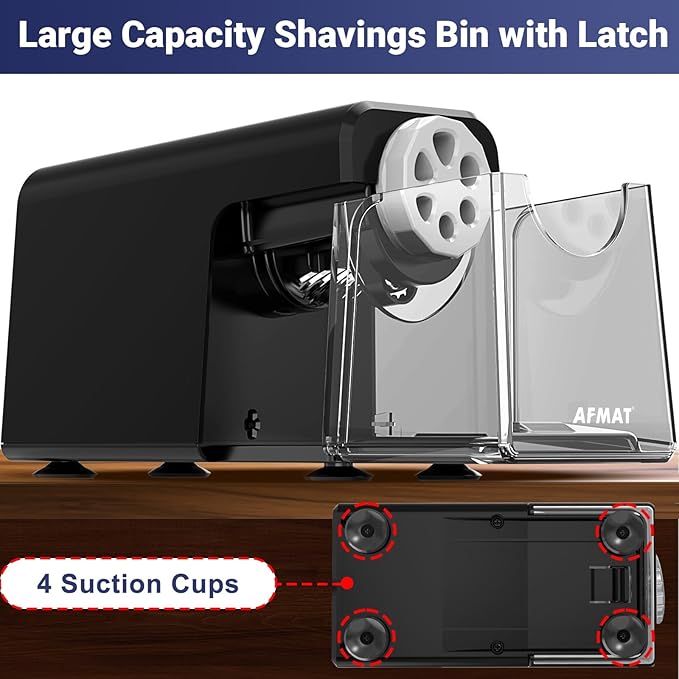 AFMAT 6-Hole Electric Pencil Sharpener for Classroom, Cordless & Rechargeable, Heavy Duty Pencil Sharpeners for 6-11mm Colored Pencils, Auto Stop, Super Fast, 10,000+ Sharpenings, Battery Powered PSD1