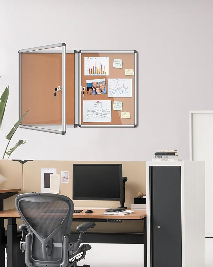 Mifuro 2 Pack 26"x20" Enclosed Bulletin Board, Lockable Weather-Resistant Aluminum Cork Noticeboard for School & Office, Silver Frame w/Cork