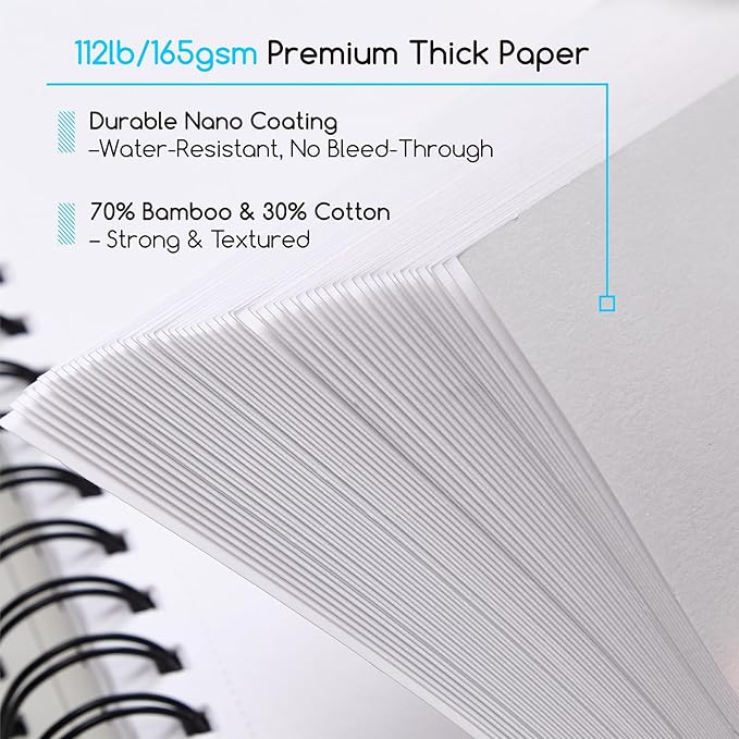 MEEDEN Mixed Media Paper Pad: 9" x 12" 112lb/165gsm Spiral Bound Mixed Media Sketchbook with DIY Cover - 60 Sheets Art Drawing Pad for Wet & Dry Media Watercolor, Acrylic, Markers, Pastels, Pencils