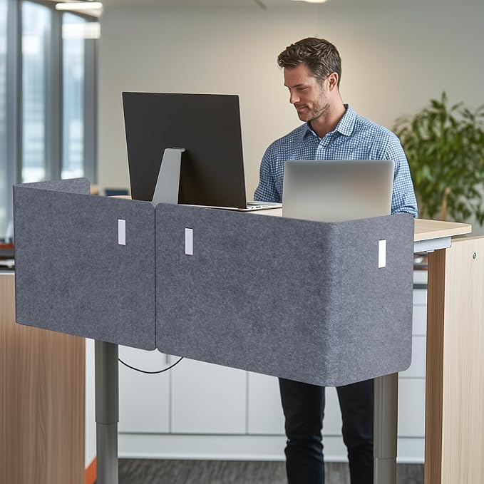 ERGO COLLECT Desk Privacy Panel,2PCS L-Shaped Clamp-On Office Desk Divider,2-in-1 Adjustable Acoustic Desktop Partition Or Under Desk Modesty Screen,for Office,Home,Felt (Grey, 47.2" x 15.7")