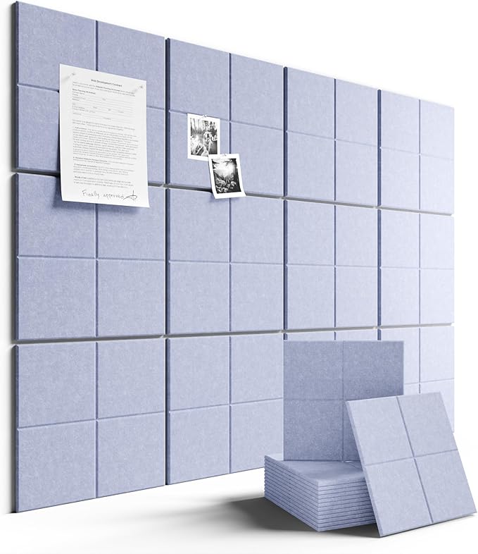 Fluxynara Large Felt Bulletin Board 48" x 36" Cork Board Alternative-12 Pack with 70 Safe Removable Adhesive Tabs, Cork Boards for Walls Cork Board for Home Office Classroom Pin Board-Soft Periwinkle