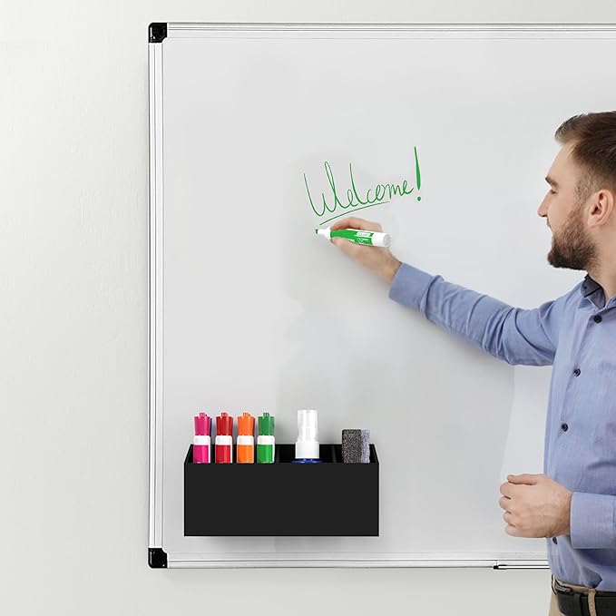 HBlife Magnetic Dry Erase Marker Holder for Whiteboard with 3 Compartments, Acrylic Wall Mount Magnet Pen Pencil Holder for Refrigerator, Locker Organizer Accessories for Classroom Office, Black