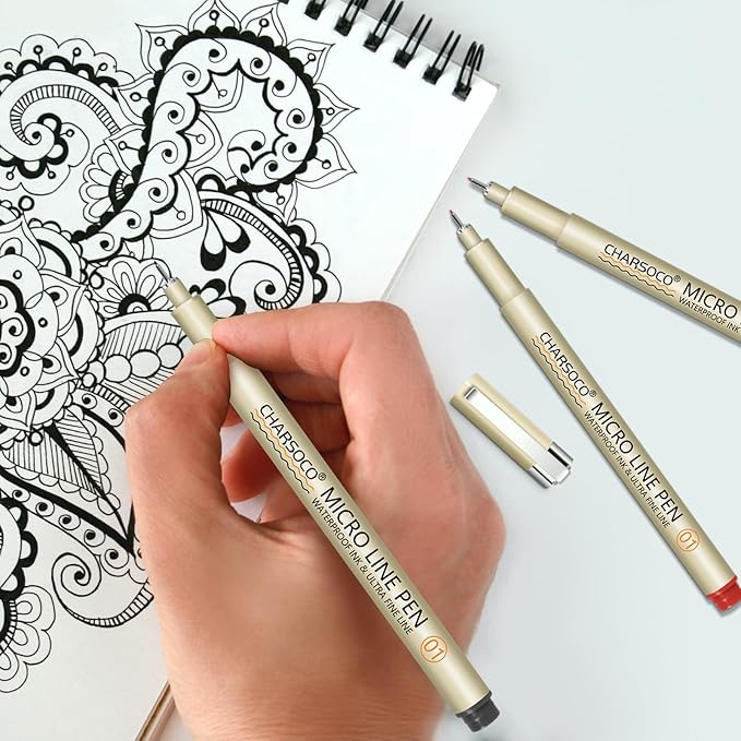 CHARSOCO 01 Micro Pen, Fine Point Pen with 36 Colors, Waterproof Archival Ink, 0.25mm Fineliner Ink Pens for Artist Illustration, Sketching, Anime, Manga, Technical Drawing and Scrapbooking