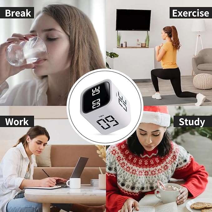 Productivity Timer Flip Gravity Sensor Cube Timer Countdown & Countup,Mute & Vibrate & Sound，5/10/30/60min & Custom Timing, Perfect for ADHD,Work,Learning,Kitchen Cooking (3, Black+White+Blue)
