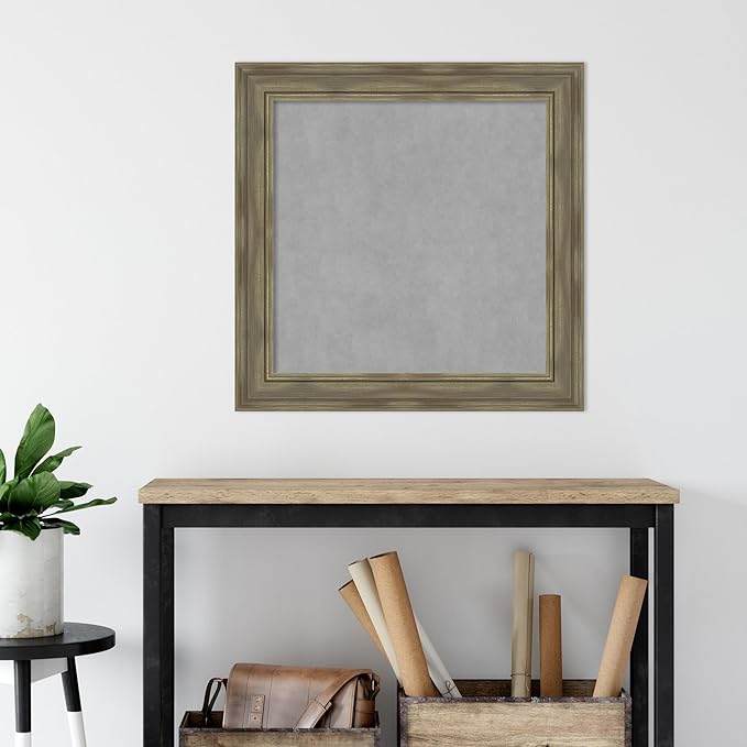 Amanti Art Grey Framed Magnetic Board 30x30 Medium Vision Board for use with Magnets, 100% Metal Sheet to Display Items as Office Decor or for Home Organization in mudroom, Kitchen or Kids Room
