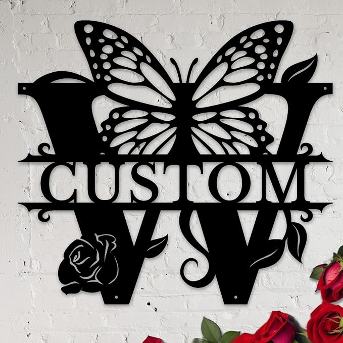 Personalized Custom Letter Name metal Signs,Custom Black Letter Monogram Wall Art Decor,Metal Signs Plaques Outdoor wall Decorative Signage (W)