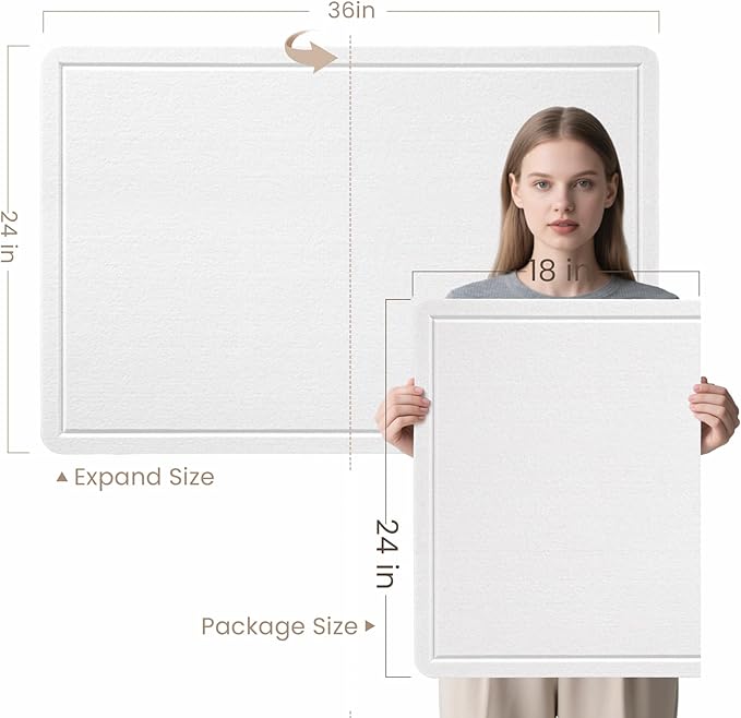 Bulletin Board, 36 x 24 inches Felt Board - Decorative Pin Board, Cork Board Alternative for Wall, 3' x 2' Foldable Self-Adhesive Vision Board Prayer Board with 20 Pushpins - White
