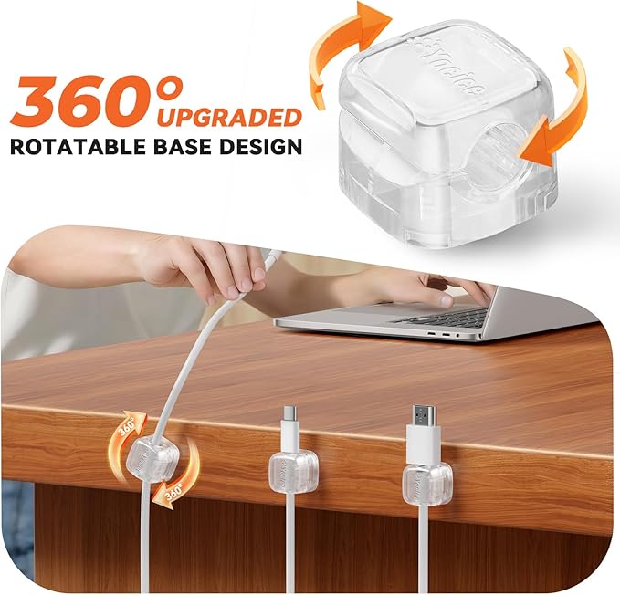 Yocice 12Pack Rotatable Cord Organizer,Spring Cable Clips Desk Cable Management Cord Holder Adhesive Phone Charger Cord Clips for Home Office Car Wall Nightstand Accessories, Clear