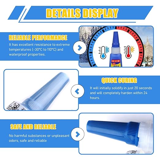 401 Glue 2Pcs Fast Drying Liquid Glue High Strength Liquid Adhesive for Metal Plastic Jewelry Low Whitening Multi Purpose Bonding Solution (20ml)