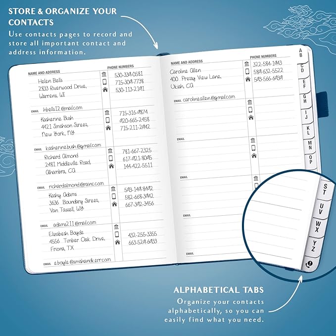 Legend Planner Address Book with Alphabetical Tabs – Mini Telephone Address Book for Phone Numbers, Addresses, Email Contacts, Passwords & Important Dates –Small Size,11x14.5cm,Hardcover (Mystic Blue)