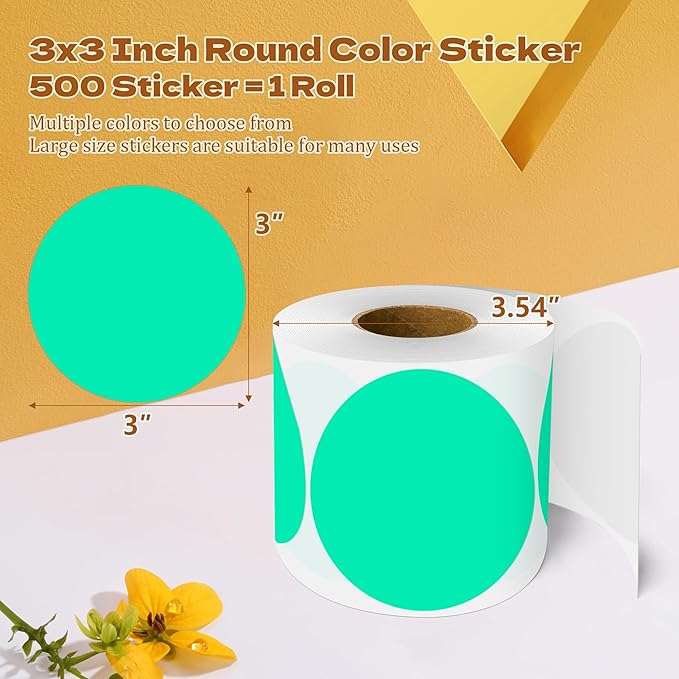 3 Inch Round Color Coding Labels (500 per Roll) - Colored Dot Stickers Round Labels for Inventory, Warehouse, Office Organizing - Aqua Circle Stickers