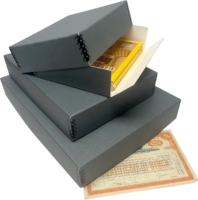 Lineco Museum Archival Storage Box, 14.75x18.75x3 in. Drop Front Design. Acid-Free with Metal Edge. Organize Photos, Pictures, Prints, Documents, Crafts, DIY. Gray, 2 Pack