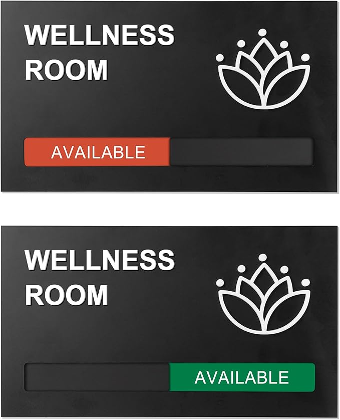Wellness Room Office Sign, Do Not Disturb Privacy Slide Door Sign, In Use And Available Slider Indicator, Matte Black 8.8"x 4.9"