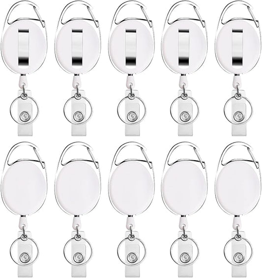 Retractable Badge Holder with Carabiner Reel Clip and Key Ring for ID Card Key Keychain Holders White 10 Pieces