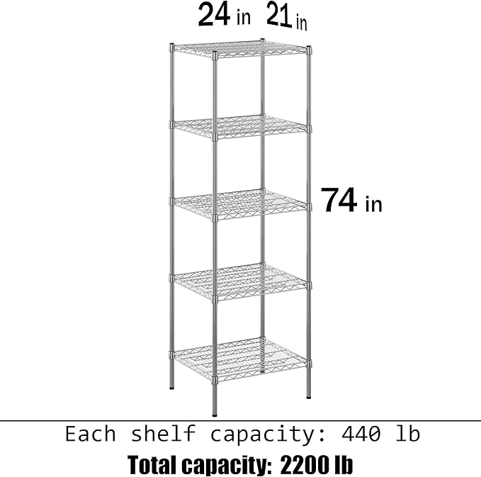 Regal Altair 21" Deep x 24" Wide x 74" Height Wire Shelving Kit | 5-Tier | NSF Commercial Storage Rack Unit