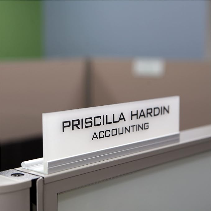 Printex Design - Personalized Office CUBICLE Name Plate & Sign. Modern Aluminum Holder - 4 Plate Colors (Frosted White)