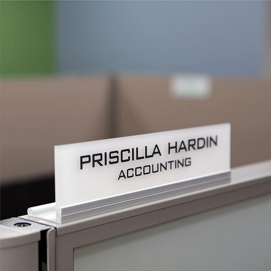 Printex Design - Personalized Office CUBICLE Name Plate & Sign. Modern Aluminum Holder - 4 Plate Colors (Frosted White)