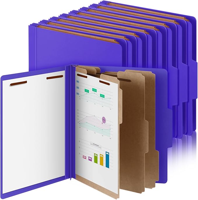 Skyygemm 12 Pcs Classification Folders Letter Size, 3 Divider Pressboard File Folder with Fasteners, Expanding File Organizer Bulk for School Teachers, Office Employee, Coworker, Staff (Purple)