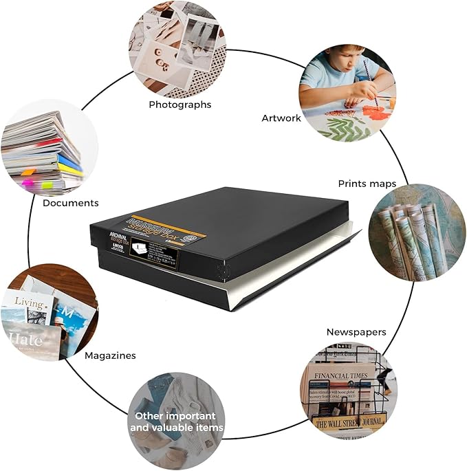 Lineco Museum Archival Storage Box, 11.75x15.25x1.5 in. Drop Front Design. Acid-Free with Metal Edge. Organize Photos, Pictures, Prints, Documents, Crafts, DIY. Black, 1 Pack