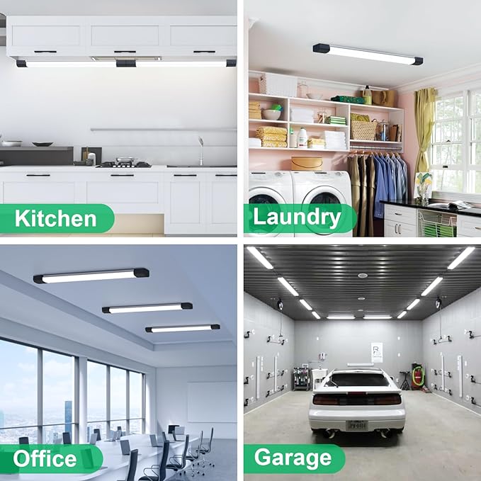 Modlicht Plug in Light Fixture 2FT Linkable 5000K Under Cabinet Lighting, LED Tube Light Fixture with Plug, Triproof Ceiling Wall Light for Closet Workbench Kitchen Basement Garage