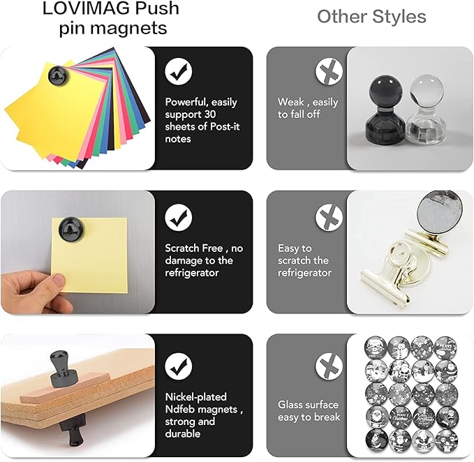 LOVIMAG Fridge Magnets 50Pcs Refrigerator Whiteboard Small Strong Magnet Classroom Kitchen Accessories Decorative Locker Set Decor Must Haves Office Calendar Refrigerador Magnetic Cute Crafts Black