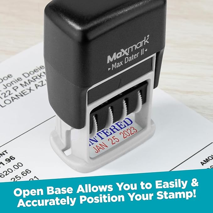 MaxMark Self-Inking Rubber Date Office Stamp with Shipped Phrase & Date - RED Ink (Max Dater II), 12-Year Band