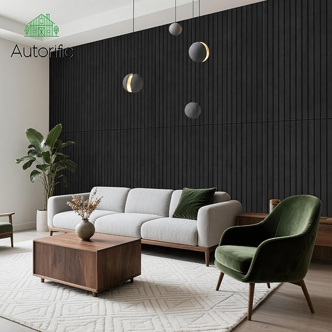 4 Pack Acoustic Panels, 47.2”x23.6” Decorative Large Acoustic Wall Panels, Sound Proof Panel with Simulated Wood Grain Finish,for Office,Home Theater,Studio,Living Room, Smoky