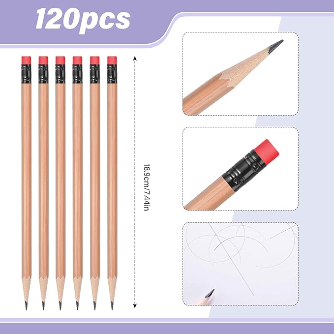 TecUnite 120 Pcs #2 HB Pencils with Eraser No 2 Unsharpened Wooden Hexagonal Pencils for Adults Gifts for School Exam art Learning Office Sketching(Wood Color)