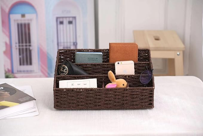 Boershun Mail Organizer Countertop, Mail Organizer, Mail Sorters, Magazine File Holder, Desk Organizer and Accessories, Dark Brown