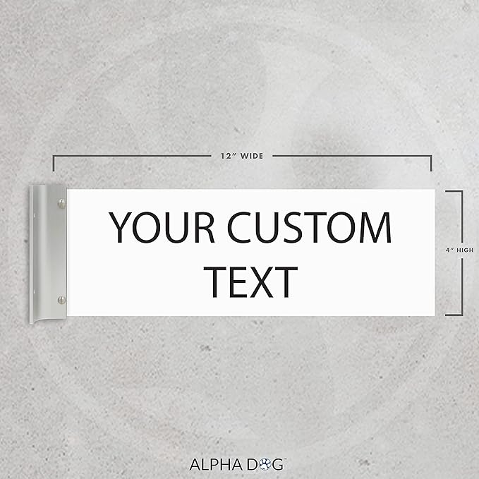 ALPHA DOG SIGNS Custom Projecting Hallway Nameplate, 4"x12" Double-Sided Business Sign, Personalized 2-Line Text, Indoor Outdoor, Easy Install, Durable, Made in USA (White)