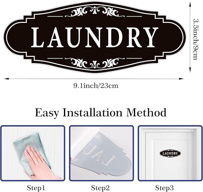 Laundry Room Door Sign for Business and Home，Self-adhesive Waterproof Cute Laundry Room Door Sticker Decals for House, Apartment, Hotel Laundromat Decor（Black）