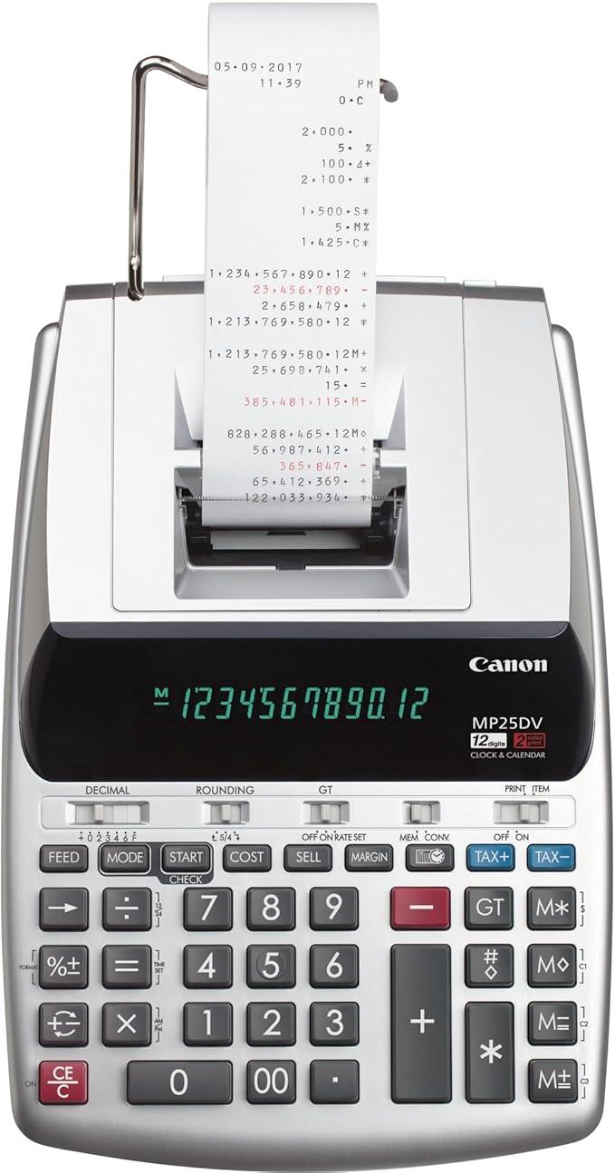 Canon Office Products 2202C001 Canon MP25DV-3 Desktop Printing Calculator with Currency Conversion, Clock & Calendar