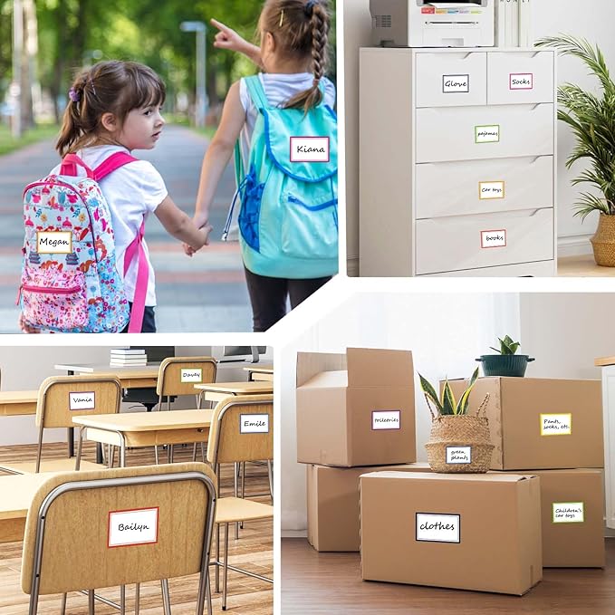 550 Pcs Name Tags Stickers, 3.5x2.25 inch Blank Name Labels Stickers, 10 Colors Double-line Nametags Name Tag Sticker for Kids, Classroom, School, Office, Conferences, Locker, School Supplies