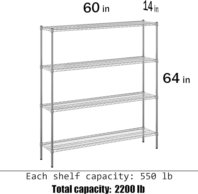 Regal Altair 14" Deep x 60" Wide x 64" Height Wire Shelving Kit | 4-Tier | NSF Commercial Storage Rack Unit
