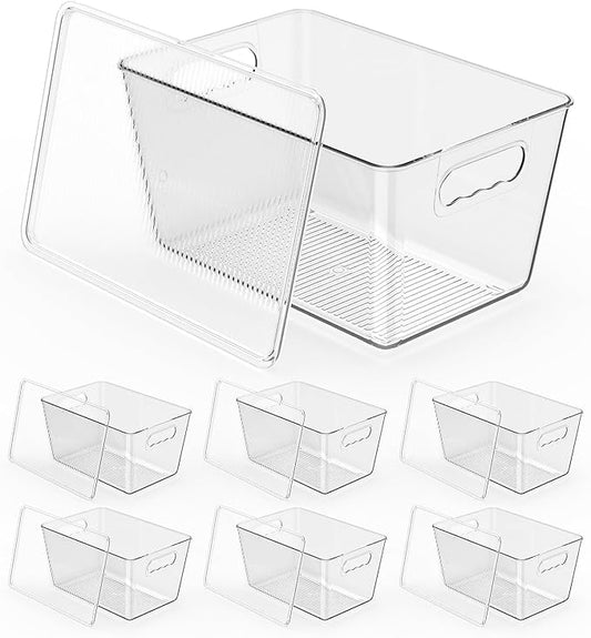 KJIXYUNG 6 Pack Clear Stackable Storage Bins with Lids, Large Plastic Pantry Organizers and Storage Containers for Kitchen Cabinet, Fridge, Closet, Bathroom - BPA-Free Home Organization Must Haves
