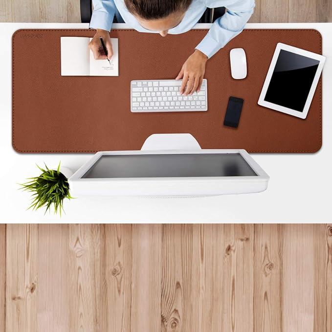 ZORESYN XXL Desk Mat - 43.3"x19.7" PU Leather Desk Pad for Office & Home, Waterproof and Durable Desk Protector for Keyboard and Mouse (Light Brown)