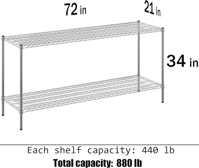 Regal Altair 21" Deep x 72" Wide x 34" Height Wire Shelving Kit | 2-Tier | NSF Commercial Storage Rack Unit