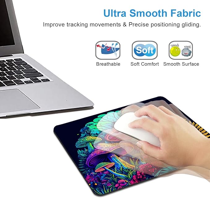 IMAYONDIA Psychedelic Mushrooms Mouse Pad, Colorfull Gaming Mouse Pad, Magical Forest Mousepad, Non-Slip Rubber Base Computer Mice Pad for School Home Office, 9.5 x 7.9 Inch, Aesthetic Modern Art