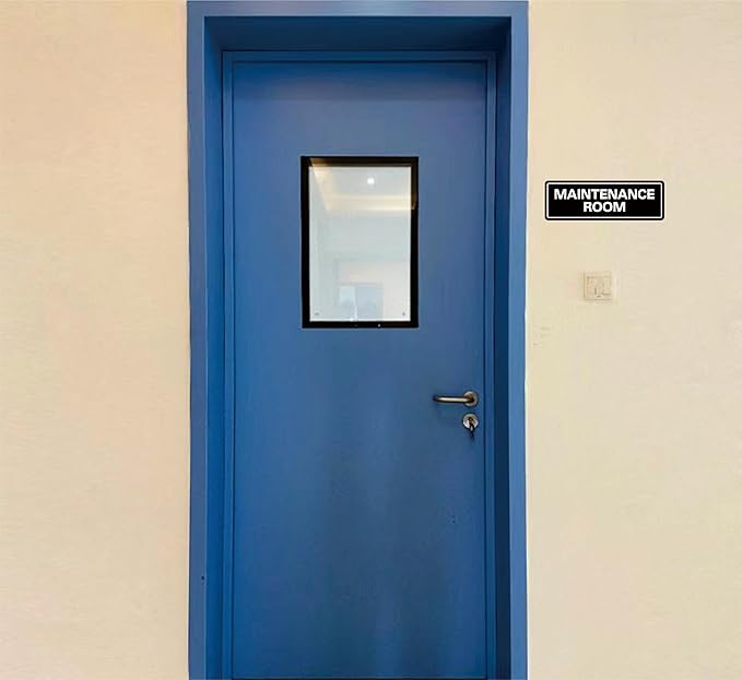 Maintenance Room Sign, Premium Durable Acrylic Material, Super Strong Adhesive, Quick Installation, Suitable for Your Home and Business (9 × 3 Inches, Black)