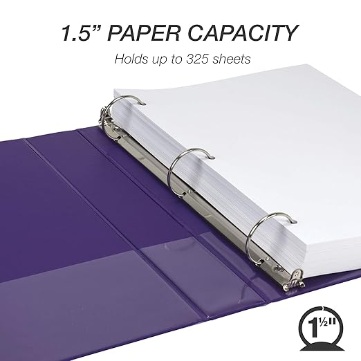 Samsill 1.5 Inch 3 Ring Binder, Made in USA, Economy Round Ring, Clear View Cover, 325 Sheet Capacity - for School, Home, Office - Violet Purple