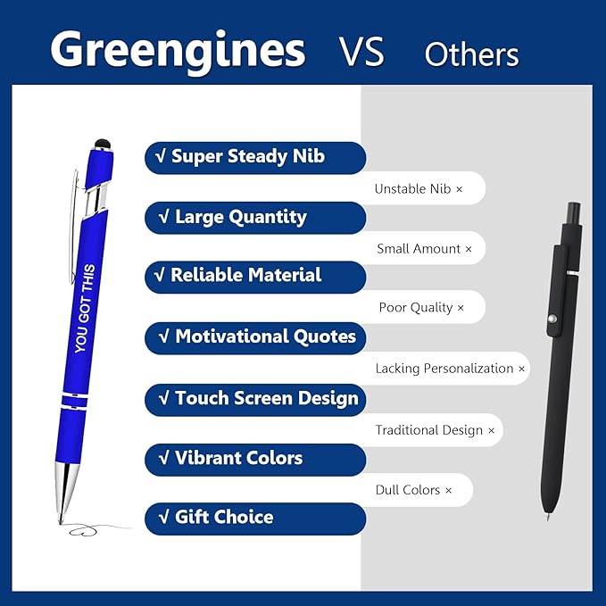Greengines 50 Pcs Inspirational Pens - Motivational Ballpoint Pens Bulk with quotes Stylus Tip Gifts for School Coworkers Office Supplies Black Ink